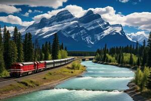 Canadees grote Oceaan spoorweg trein, Canada. generatief ai foto