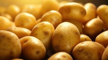 generatief ai, dichtbij omhoog vers biologisch geheel aardappel achtergrond. boeren markt groente foto