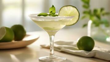 generatief ai, margarita cocktail Aan de tafel in de wit keuken met limoen. alcoholisch drinken foto