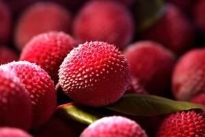 generatief ai, macro vers sappig van lychee fruit achtergrond. detailopname foto, zomer Thailand voedsel. foto