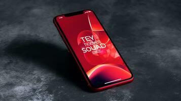 smartphone mockup met een rood scherm Aan een donker achtergrond foto