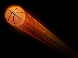 basketbal vliegend met snel magie effect in futuristische hi-tech zwart achtergrond foto