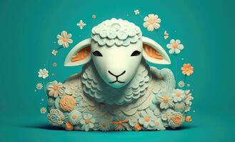 3d weergegeven schapen beeld voor eid al-adha vakantie. generatief ai foto