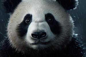 detailopname foto van panda in de regen. generatief ai