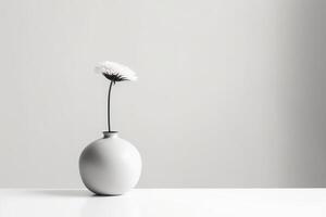 een monochromatisch fotograaf van een single bloem in een minimalistische vaas tegen een duidelijk achtergrond. generatief ai foto