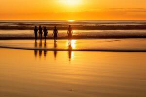 de kalmte en schoonheid van een sereen strand Bij zonsondergang. generatief ai foto