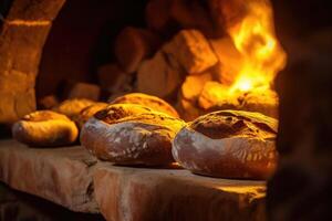 de gloeiend warmte van een traditioneel brood oven. generatief ai foto