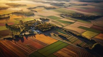 antenne schot van een modern agrarisch boerderij. generatief ai foto