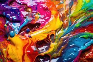 een levendig en kleurrijk abstract samenstelling met vloeiende verf spatten. generatief ai foto