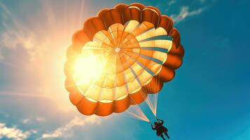 een skydiver stijgend door de lucht. foto