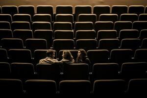 een abstract vertegenwoordiging van een paar verdiept in een film Bij een theater. generatief ai foto