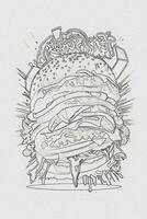een hand getekend schetsen van een Hamburger illustratie foto
