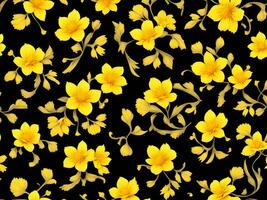 naadloos patroon met geel kleur bloemen Aan een zwart achtergrond foto