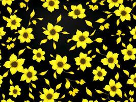 naadloos patroon met geel kleur bloemen Aan een zwart achtergrond foto