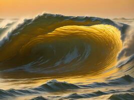 water golven in de zee met gouden kleur foto