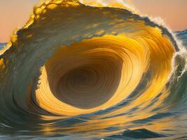 water golven in de zee met gouden kleur foto