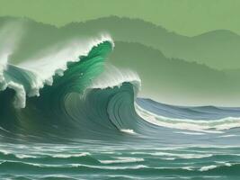 zee strand groen water golven illustratie foto
