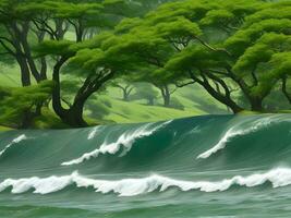 zee strand groen water golven illustratie foto