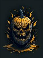 halloween pompoen met verschrikking gezicht illustratie Aan zwart achtergrond foto