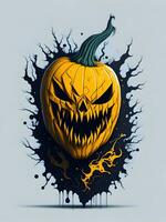 halloween pompoen met verschrikking gezicht illustratie Aan zwart achtergrond foto