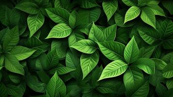 tropisch bladeren met water druppels Aan groen bladeren achtergrond. realistisch bladeren textuur. vector illustratie ai generatief foto