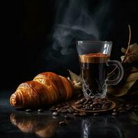 koffie en koffie bonen Aan zwart achtergrond ai generatief foto