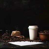 koffie en koffie bonen Aan zwart achtergrond ai generatief foto