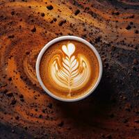 koffie kop met latte kunst Aan koffie bonen achtergrond.ai generatief foto
