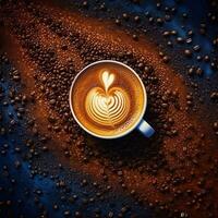 koffie kop met latte kunst Aan koffie bonen achtergrond. ai generatief foto