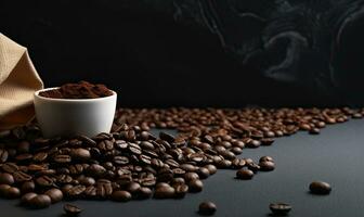 koffie kop met koffie bonen studio dichtbij omhoog schot ai generatief foto