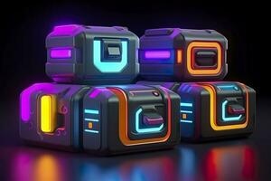modern en futuristische neon digitaal gaming borst in tekenfilm pixar 3d blender stijl. ai generatief foto