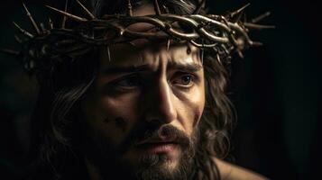Jezus Christus met kroon van doornen. ai gegenereerd foto