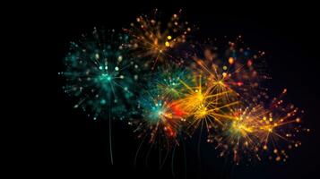 kleurrijk vuurwerk van divers kleuren over- nacht lucht achtergrond. partij viering abstract achtergrond illustratie. ai gegenereerd foto
