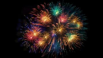 kleurrijk vuurwerk van divers kleuren over- nacht lucht achtergrond. partij viering abstract achtergrond illustratie. ai gegenereerd foto