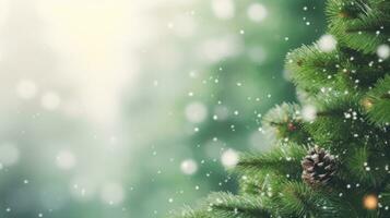 detailopname van Kerstmis boom slinger groen met wazig achtergrond en bokeh. ai gegenereerd foto