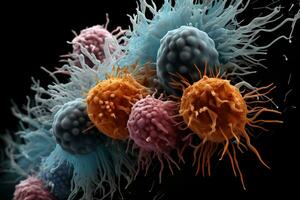 microscopisch schaal gietvorm, bacteriën, virus, cel in meerdere kleur abstract concept, ai gegenereerd. foto