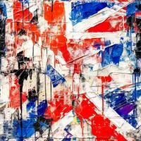 tegel, creatief achtergrond met de vormen en kleuren van de Brits vlag getrokken in waterverf, gemaakt met generatief ai foto