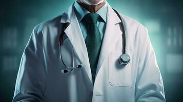 medisch banier met een dokter vervelend een jas, gegenereerd door ai foto