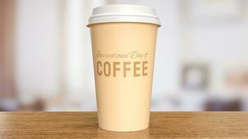 de papier kop voor Internationale koffie dag concept 3d renderen foto