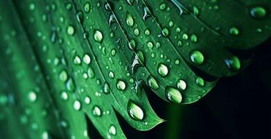 verfrissend groen blad achtergrond met water bubbels, natuurlijk dichtbij omhoog van regen of dauw druppels, generatief ai foto