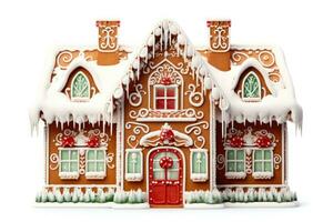 Kerstmis peperkoek huis geïsoleerd Aan de wit achtergrond. ai gegenereerd foto