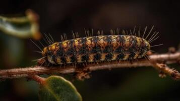 rups- dier met dichtbij omhoog perfect engel visie en vervagen achtergrond, ai generatief foto