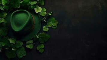 concept ontwerp van groen hoed en groen bladeren voor st Patrick banier, ai generatief foto