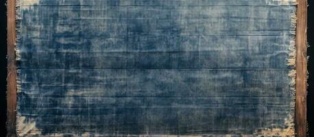 foto van een blauw Oppervlakte tapijt met een houten kader, creëren een knus en elegant interieur ontwerp met kopiëren ruimte