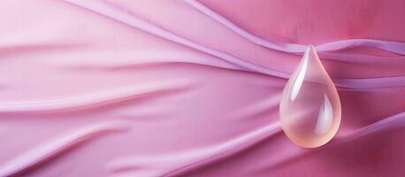 foto van een single water druppeltje Aan een levendig roze kleding stof met kopiëren ruimte