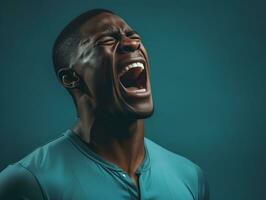 studio schot van jong Afrikaanse Mens dynamisch emotioneel gebaren ai generatief foto