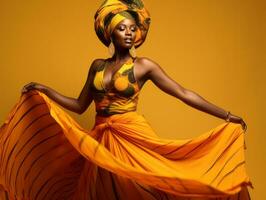 studio schot van Afrikaanse vrouw dynamisch emotioneel gebaren ai generatief foto