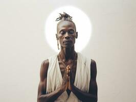 studio schot van Afrikaanse vrouw dynamisch emotioneel gebaren ai generatief foto