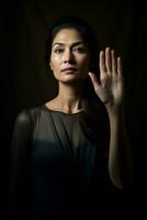 studio schot van Aziatisch vrouw dynamisch emotioneel gebaren ai generatief foto