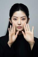 Aziatisch vrouw emotioneel dynamisch gebaren ai generatief foto